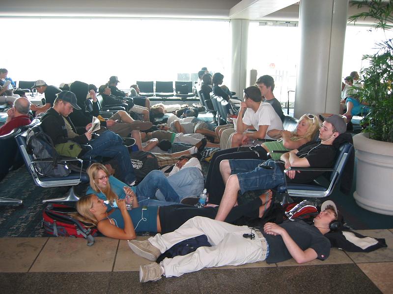 Travel group 3 waiting for their flight home at the Orlando airport.  